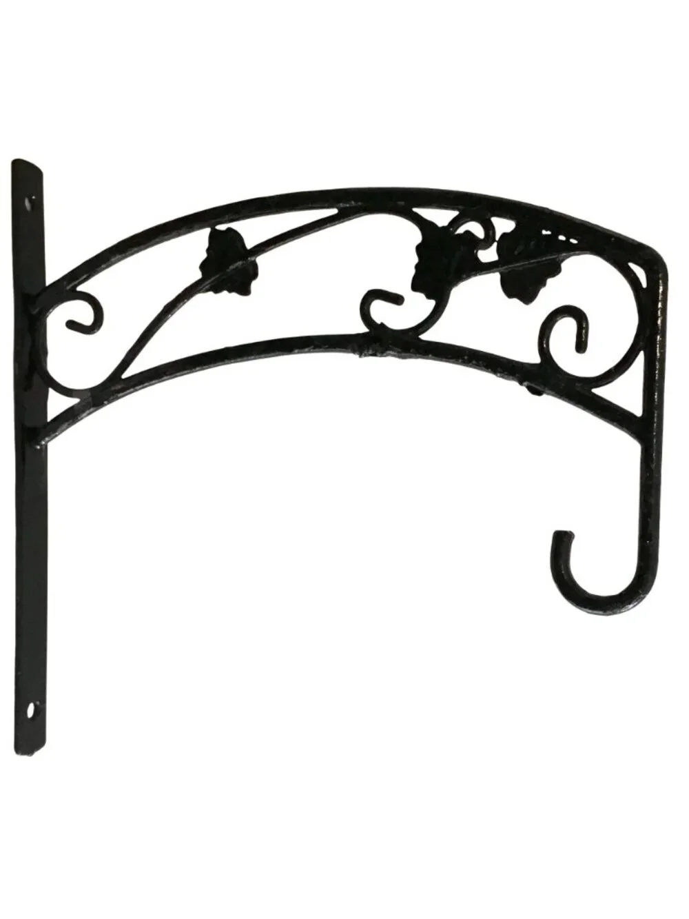 Decorative Black Metal Hanging Basket Bracket With Scroll & Floral Design